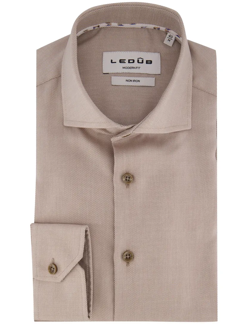 Overhemden Ledub Modern Fit beige strijkvrij
