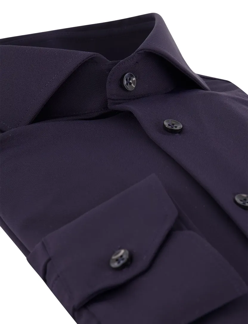 Overhemd Ledub Slim Fit donkerblauw stretch