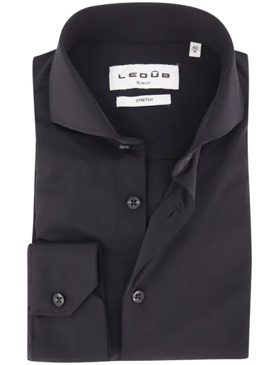 Ledub Ledub Slim Fit overhemd zwart stretch strijkvrij