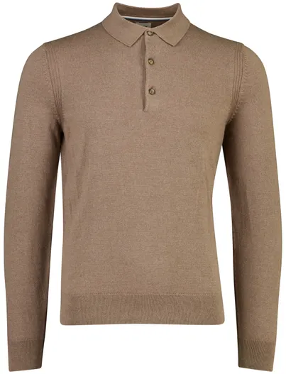 Brax Brax poloshirt bruin merinowol gebreid