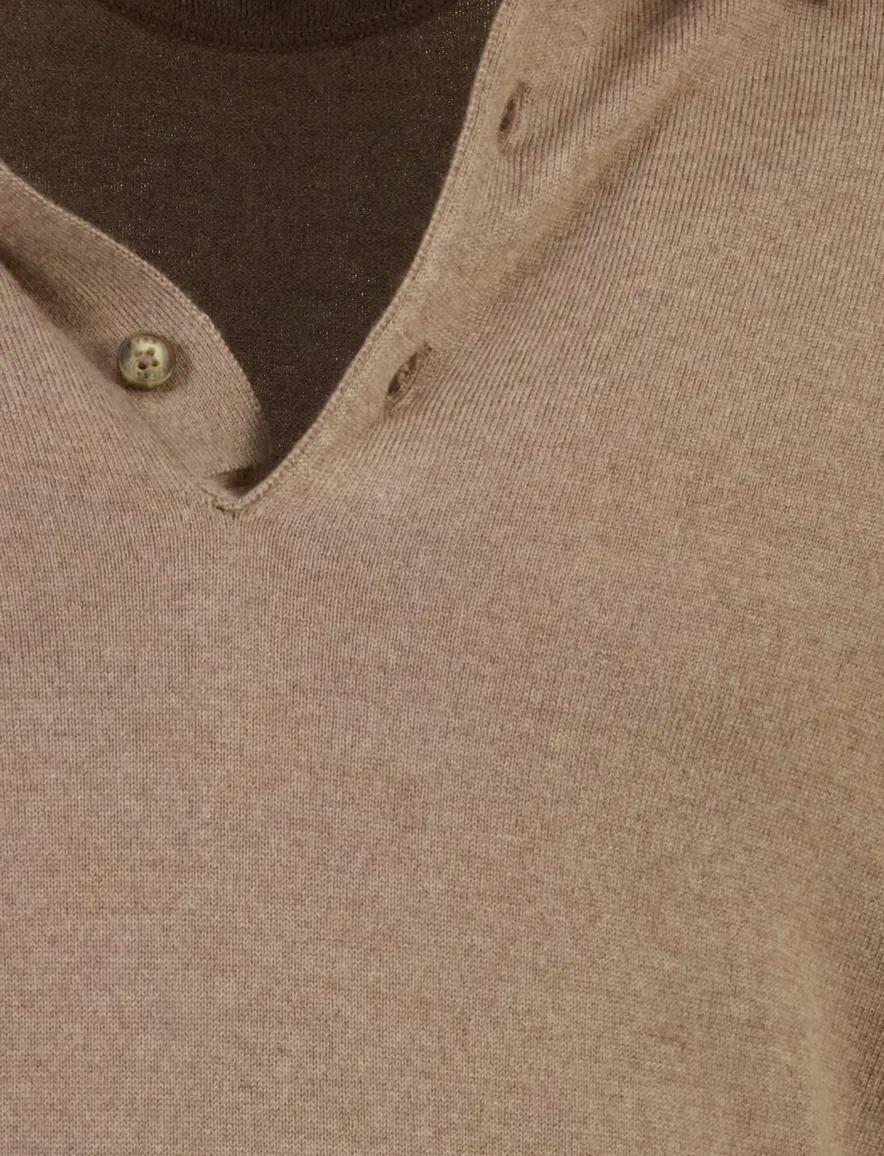 Brax poloshirt bruin merinowol gebreid