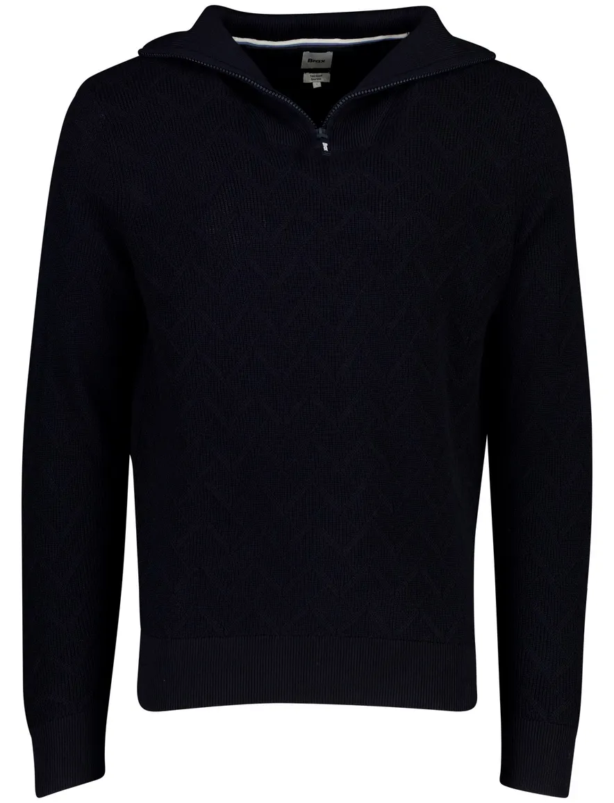 Brax trui half zip donkerblauw grof gebreid