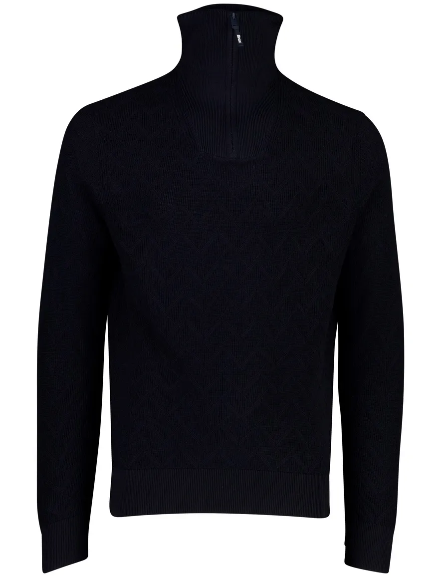 Brax trui half zip donkerblauw grof gebreid