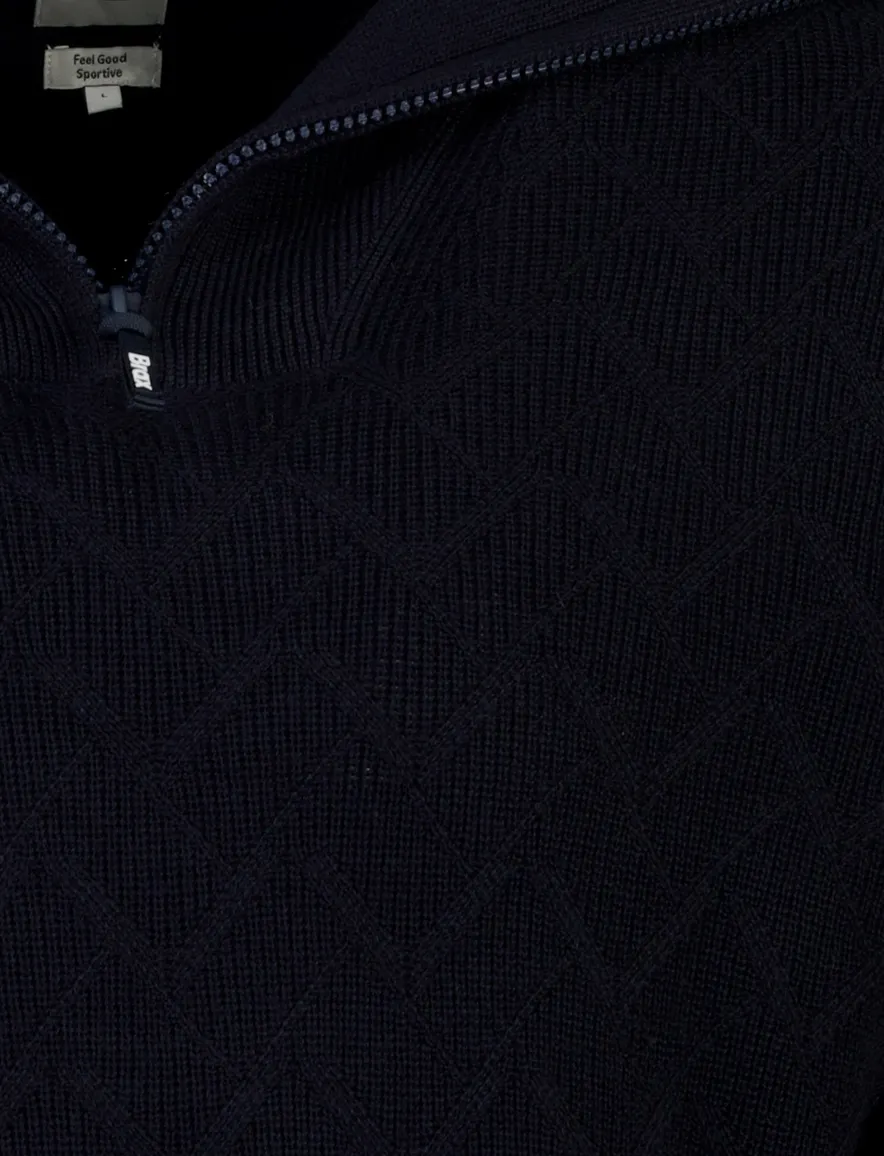 Brax trui half zip donkerblauw grof gebreid