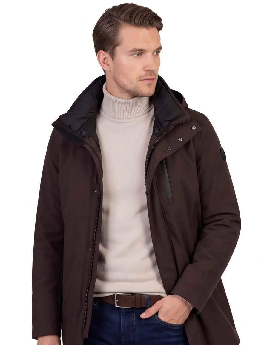 Reset overjas bruin polyester gevoerd