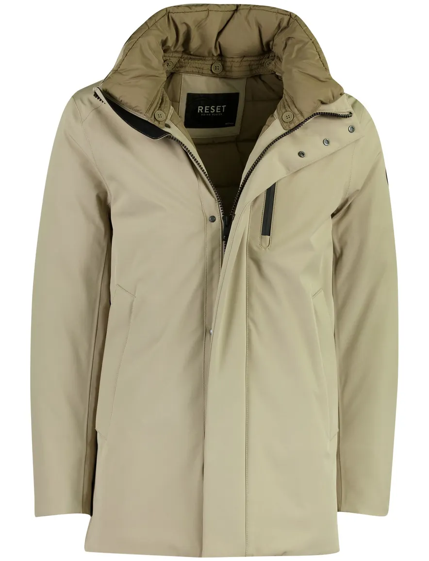 Reset parka jas khaki waterafstotend met borstzak
