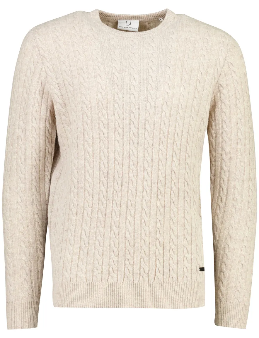 Born With Appetite trui beige ronde hals grof gebreid