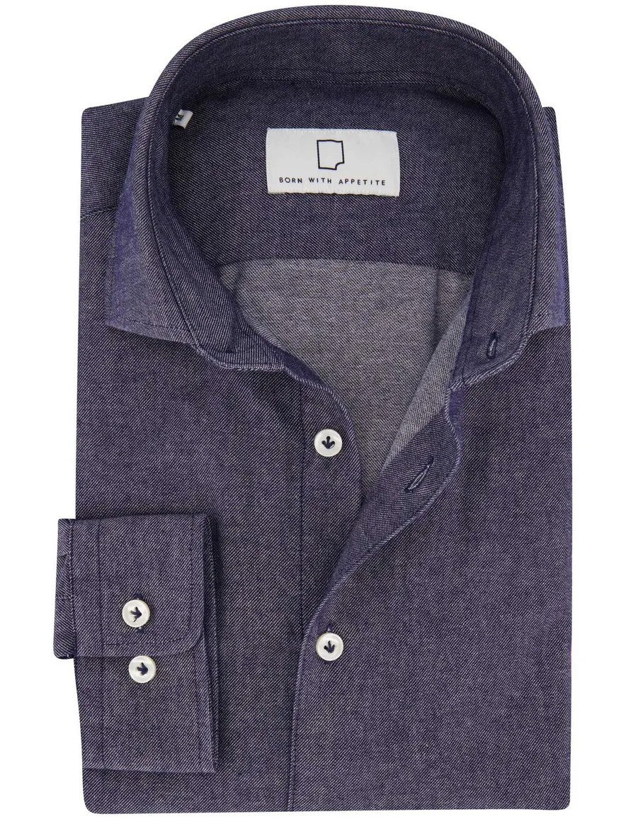 Born With Appetite overhemd donkerblauw effen