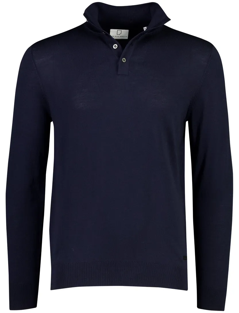 Poloshirt Born With Appetite donkerblauw wol 4 knoops