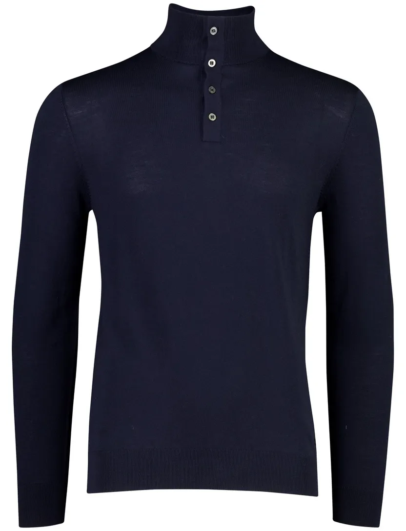 Poloshirt Born With Appetite donkerblauw wol 4 knoops