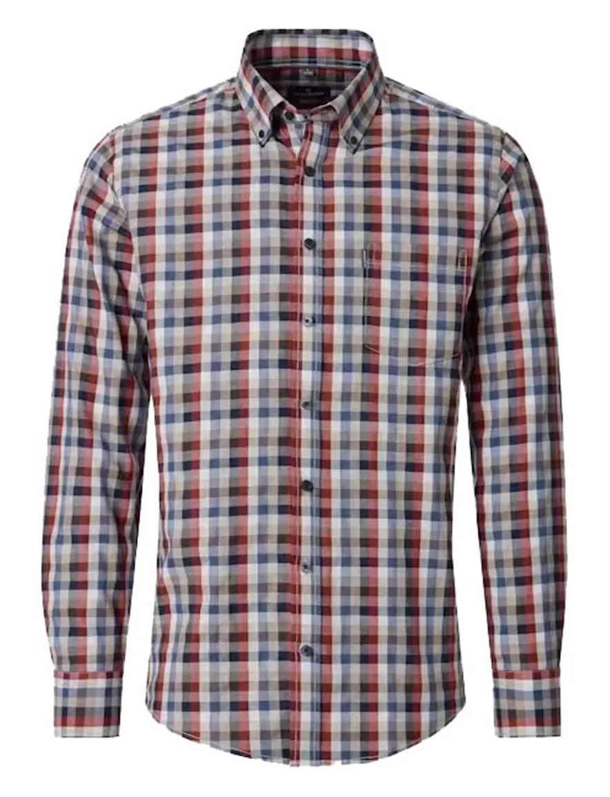 Casa Moda Casual Fit overhemd rood geruit mouwlengte 7