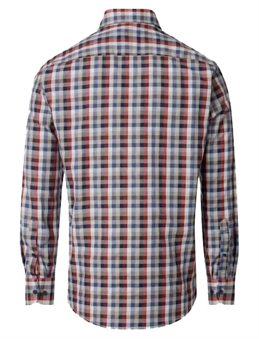 Casa Moda Casual Fit overhemd rood geruit mouwlengte 7