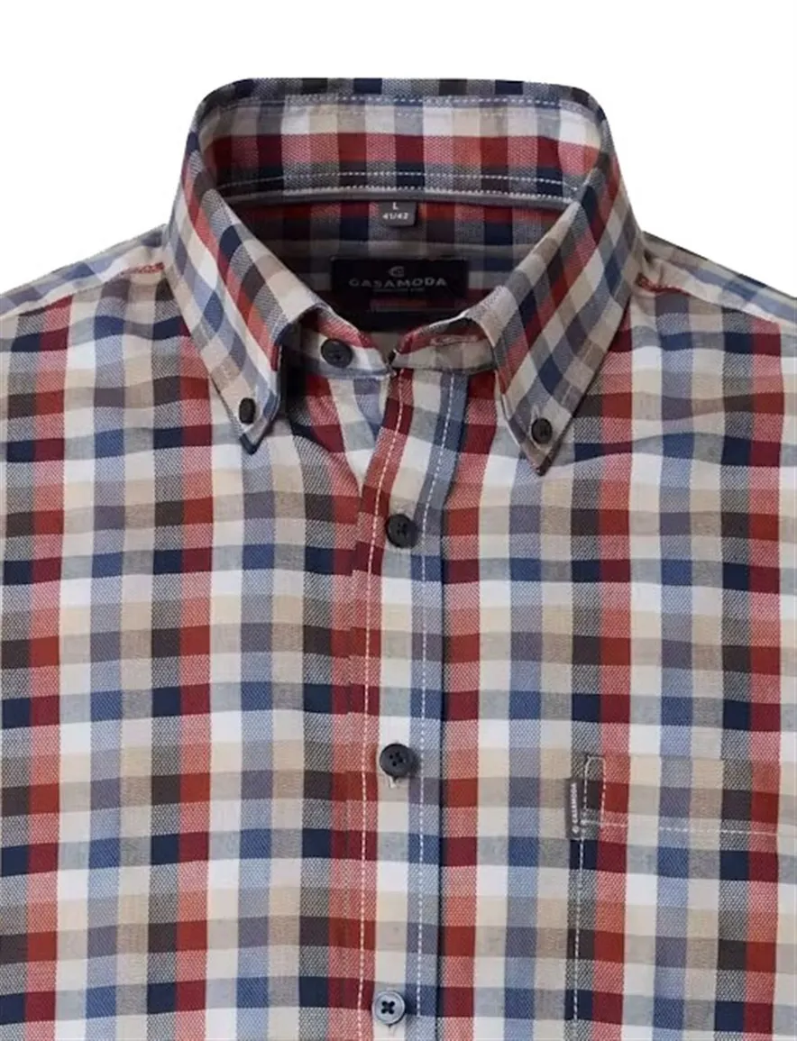Casa Moda Casual Fit overhemd rood geruit mouwlengte 7