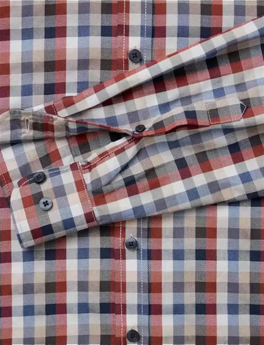 Casa Moda Casual Fit overhemd rood geruit mouwlengte 7