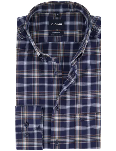 Olymp Olymp overhemd donkerblauw geruit strijkvrij
