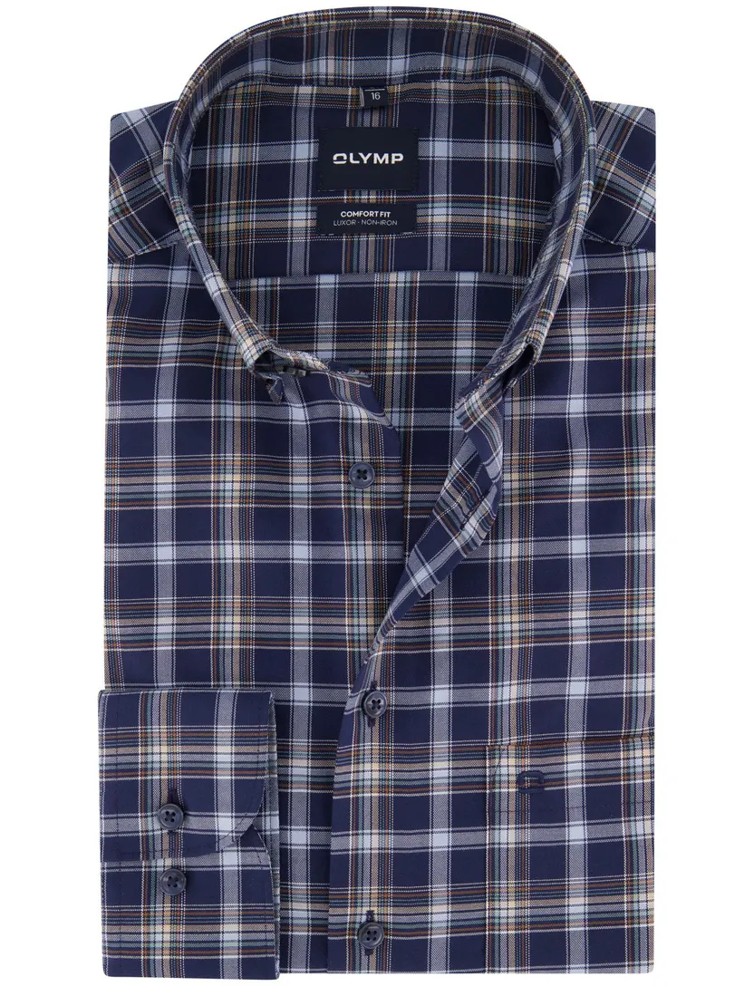 Overhemd Olymp donkerblauw strijkvrij geruit