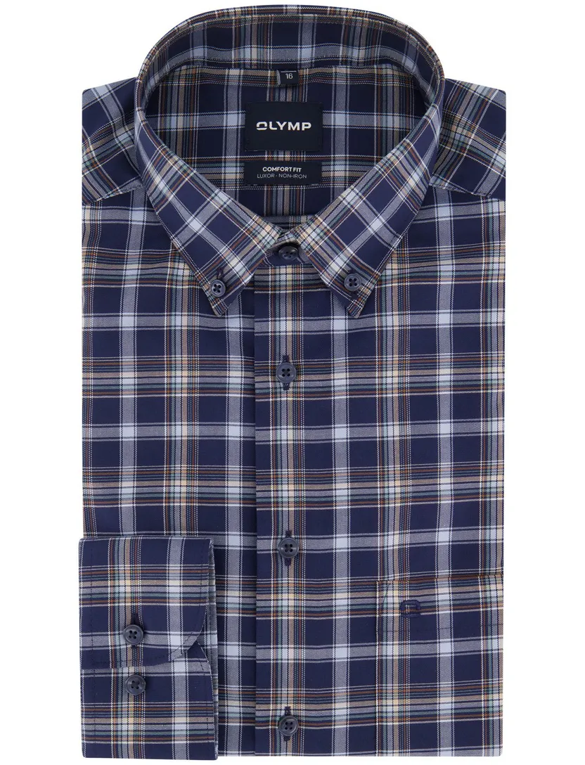 Overhemd Olymp donkerblauw strijkvrij geruit