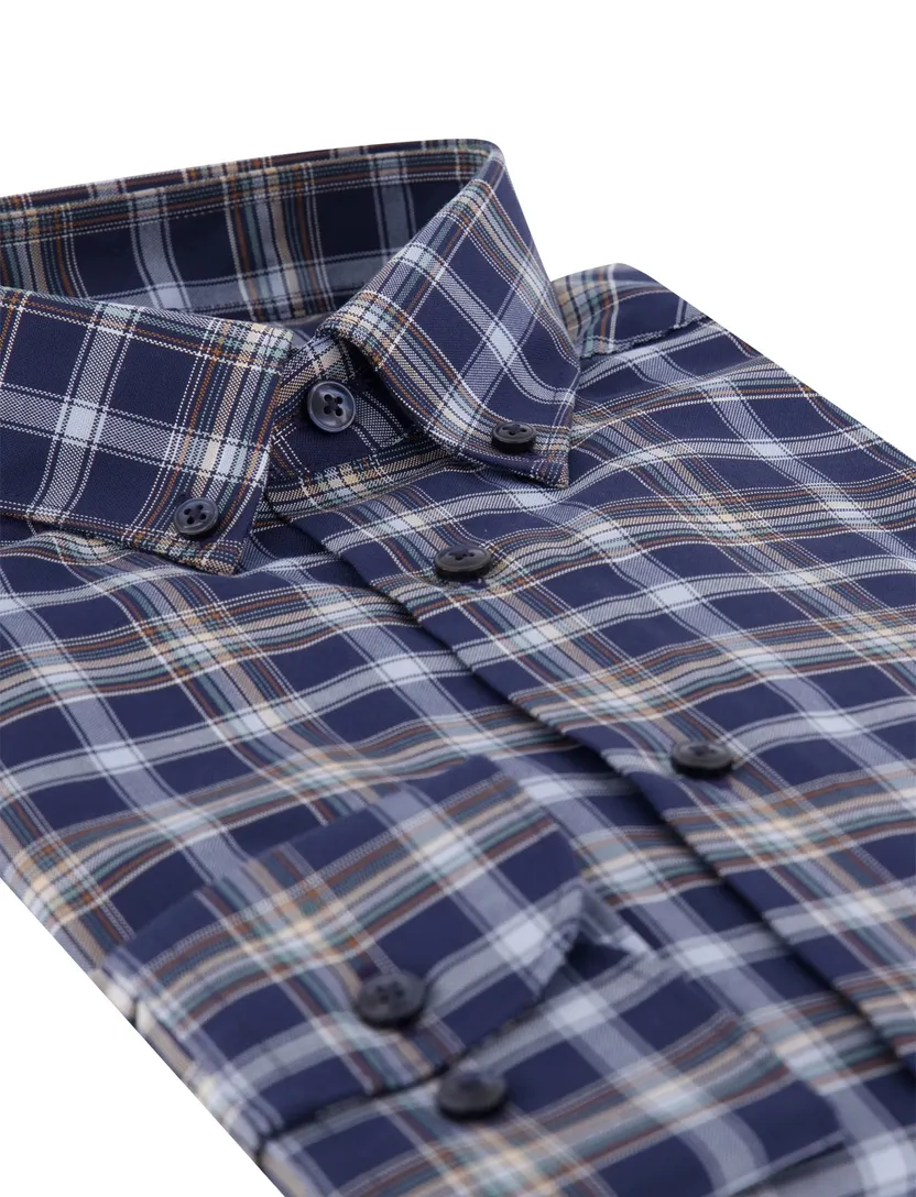 Overhemd Olymp donkerblauw strijkvrij geruit