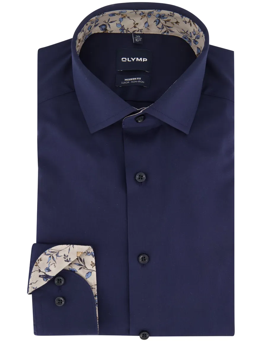 Olymp overhemd donkerblauw effen strijkvrij Luxor Modern Fit