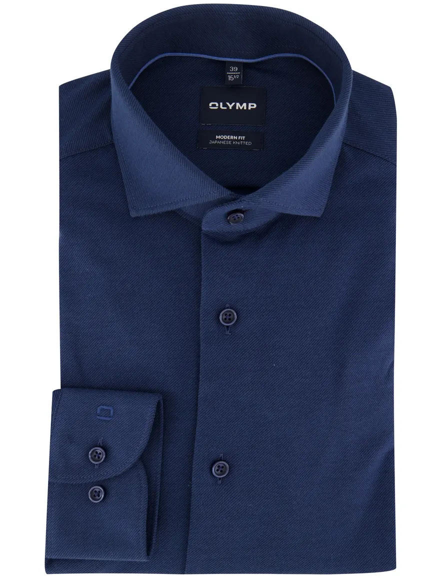 Olymp overhemd donkerblauw effen stretch