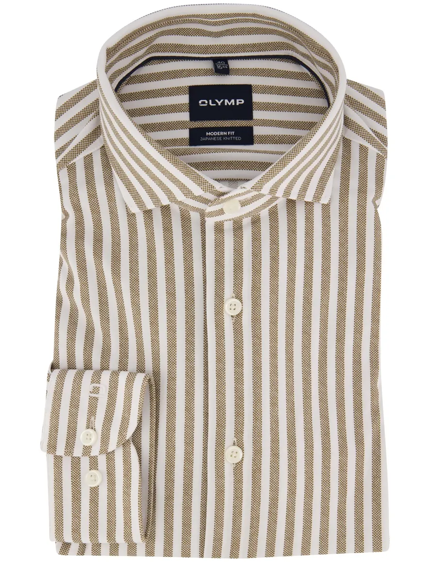 Olymp overhemd bruin gestreept Japanese Knitted