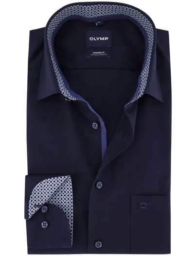 Olymp Overhemd Olymp donkerblauw stretch