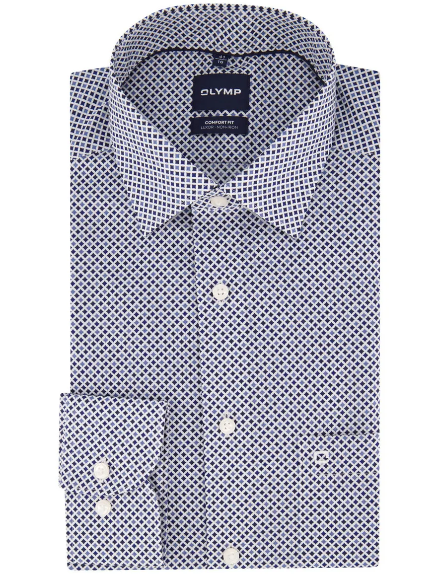 Olymp overhemd blauw geprint