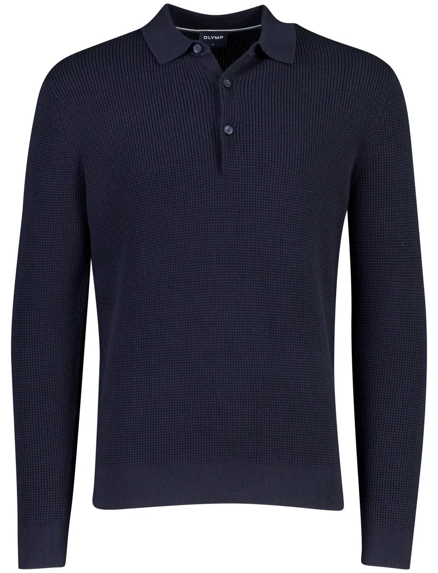 Olymp poloshirt donkerblauw gebreid met structuur