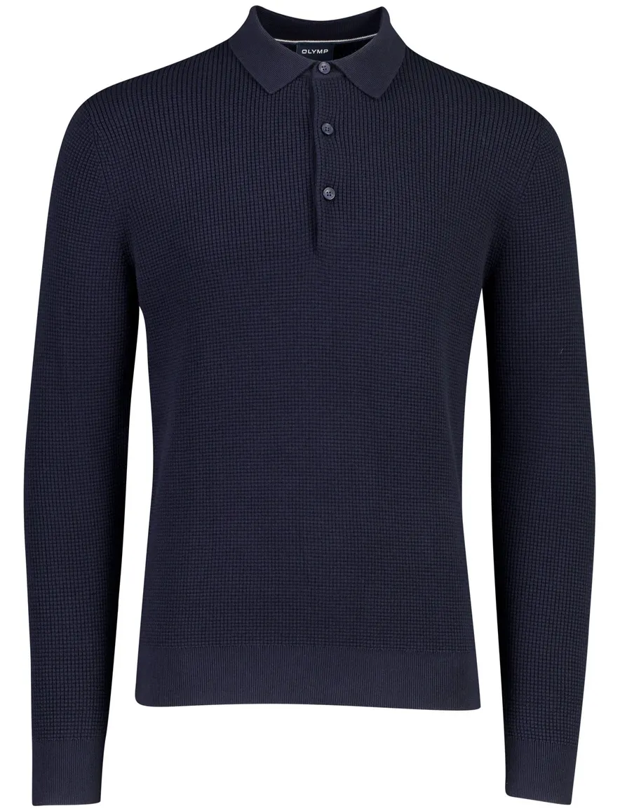 Olymp poloshirt donkerblauw gebreid met structuur