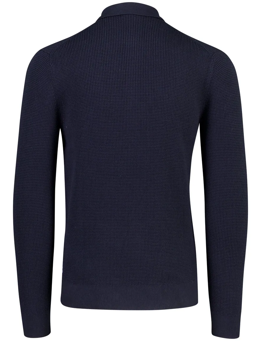 Olymp poloshirt donkerblauw gebreid met structuur