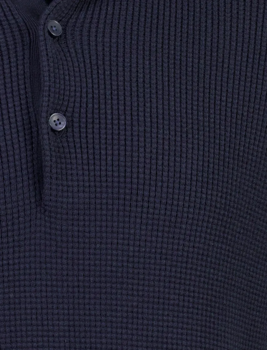 Olymp poloshirt donkerblauw gebreid met structuur