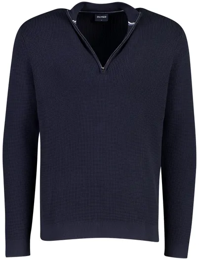 Olymp Olymp trui half zip donkerblauw met structuur