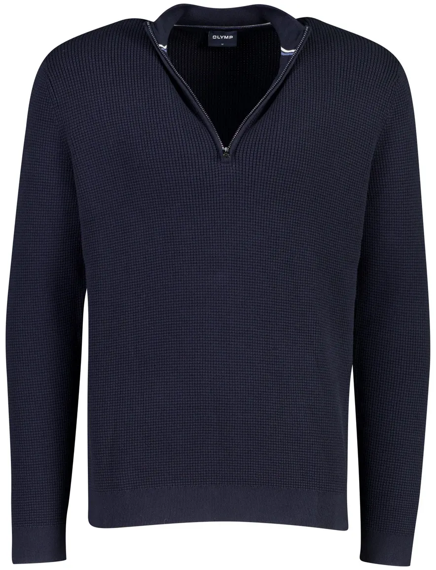 Olymp trui half zip donkerblauw met structuur