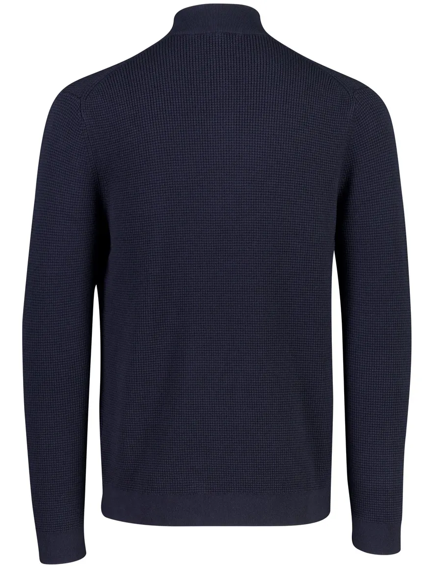 Olymp trui half zip donkerblauw met structuur