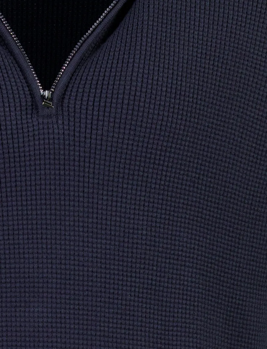 Olymp trui half zip donkerblauw met structuur