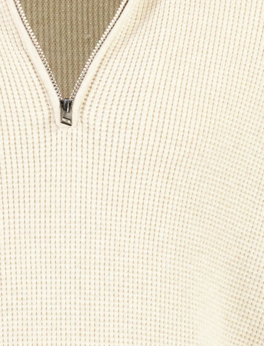 Olymp trui half zip beige gebreid structuur