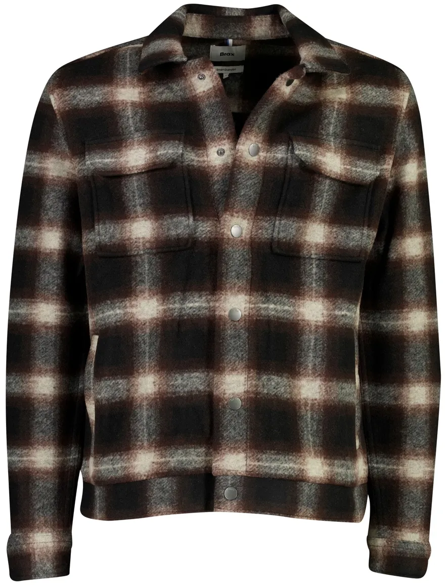 Brax overshirt bruin geruit met borstzak