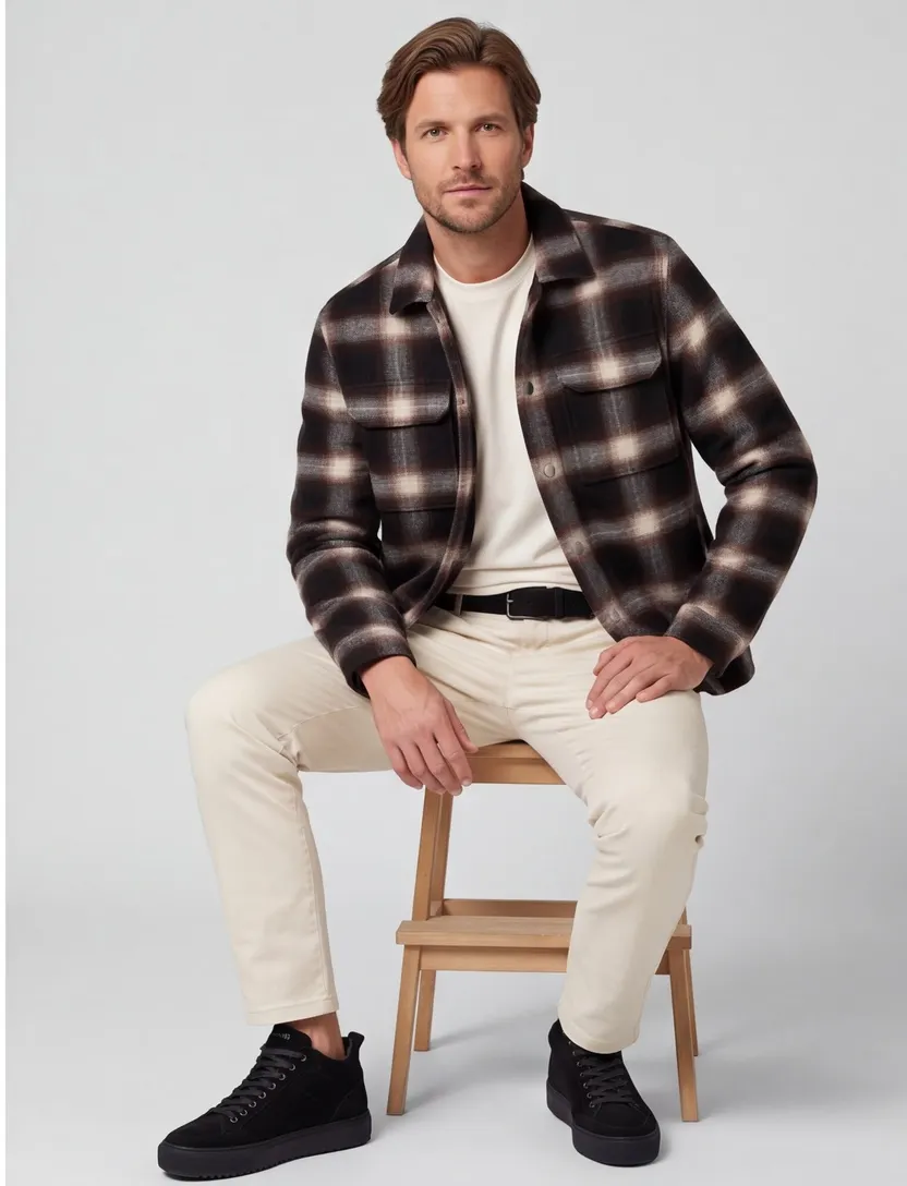 Overshirt Brax bruin geruit met borstzak