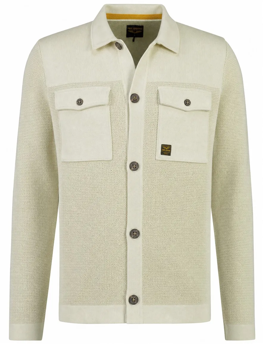 PME Legend overshirt beige structuur met borstzak