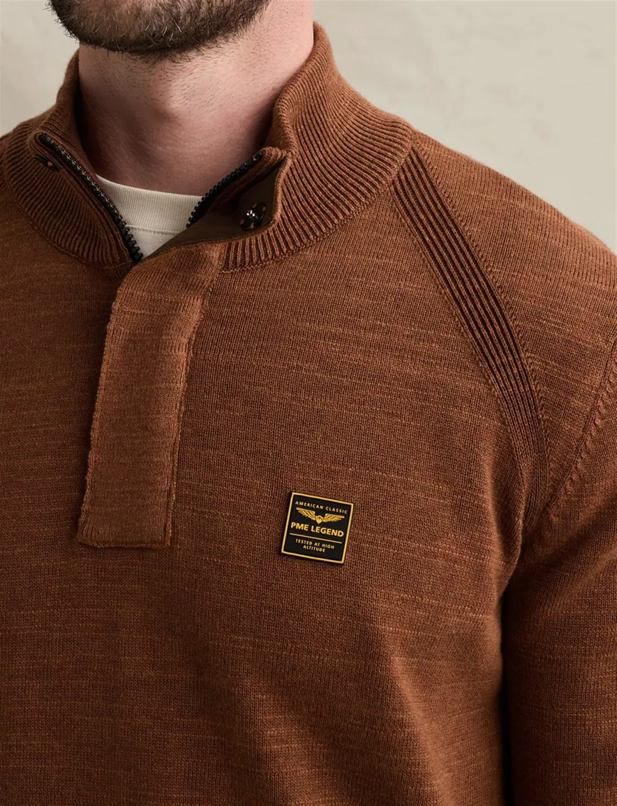 PME Legend trui half zip oranje gemeleerd gebreid