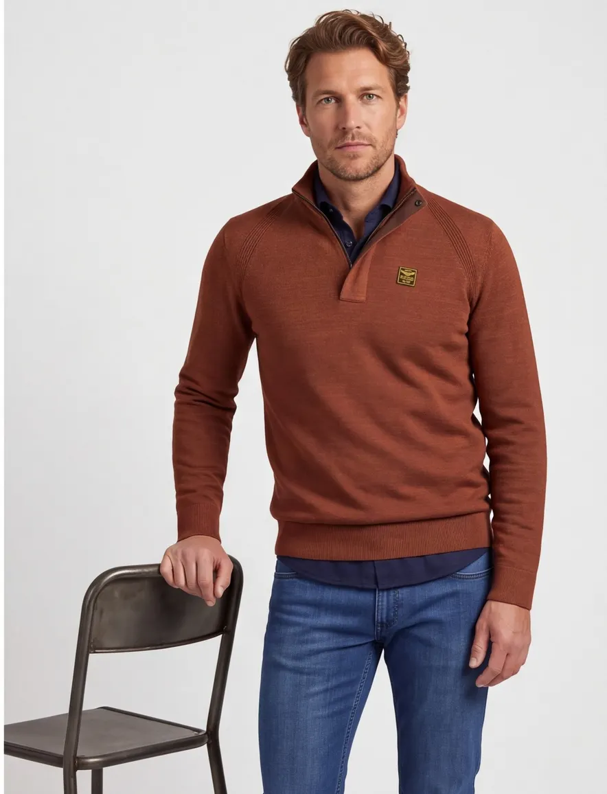 PME Legend trui half zip oranje gemeleerd gebreid