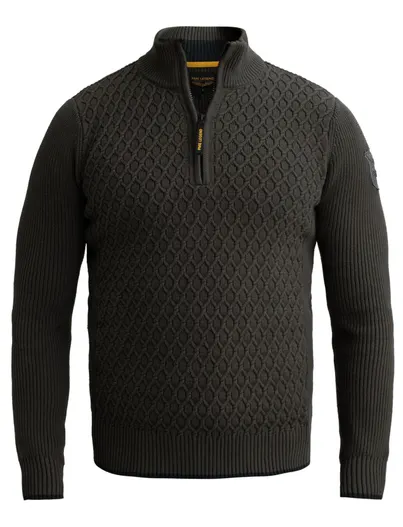 PME Legend PME Legend trui half zip donkergroen met structuur