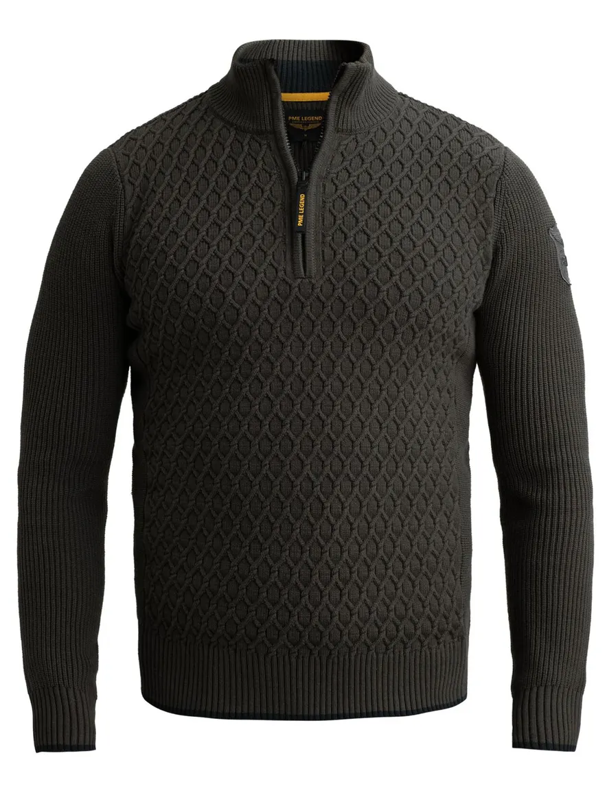 PME Legend trui half zip donkergroen met structuur