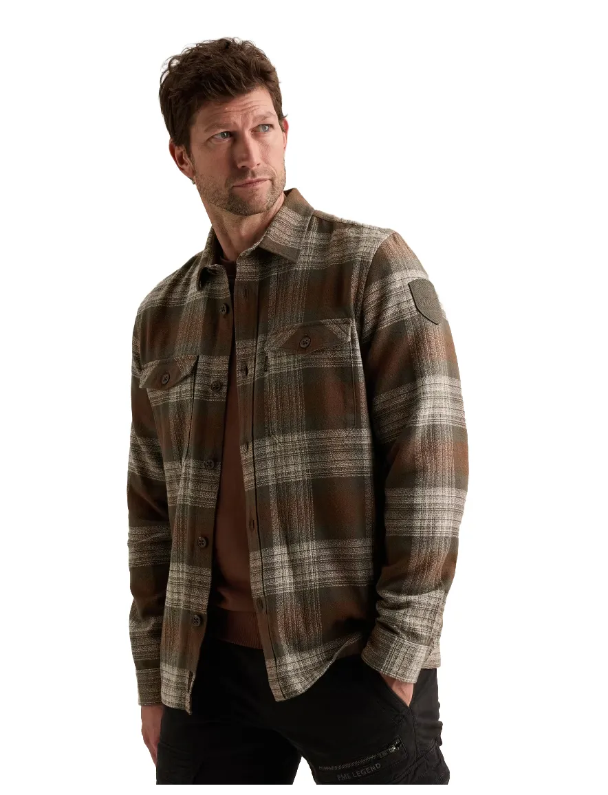 PME Legend overshirt bruin geprint met borstzak
