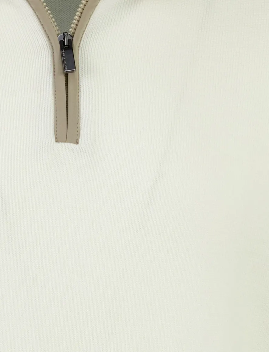 Paul & Shark trui half zip crème gebreid wol