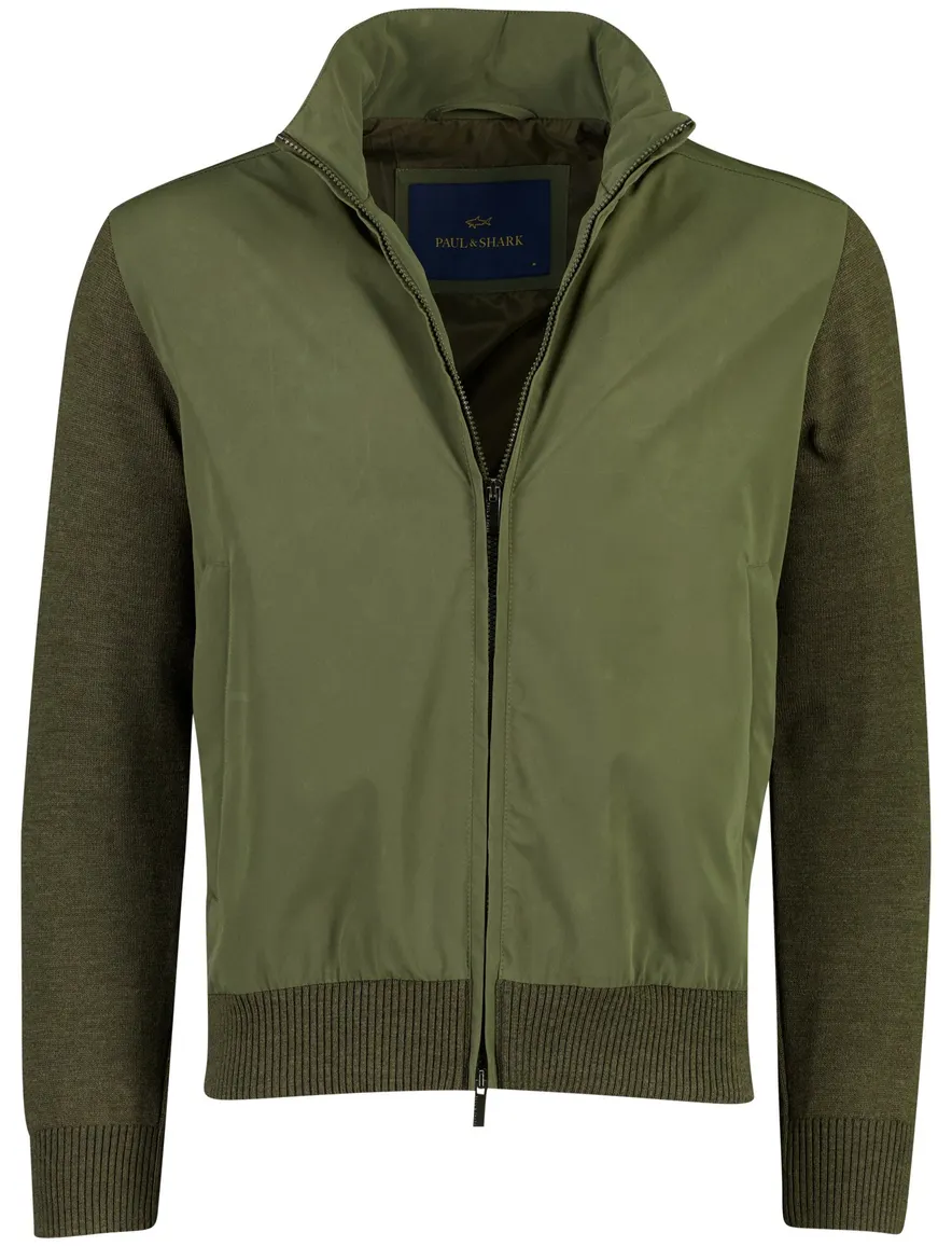 Paul & Shark vest donkergroen gebreid met polyester voorkant