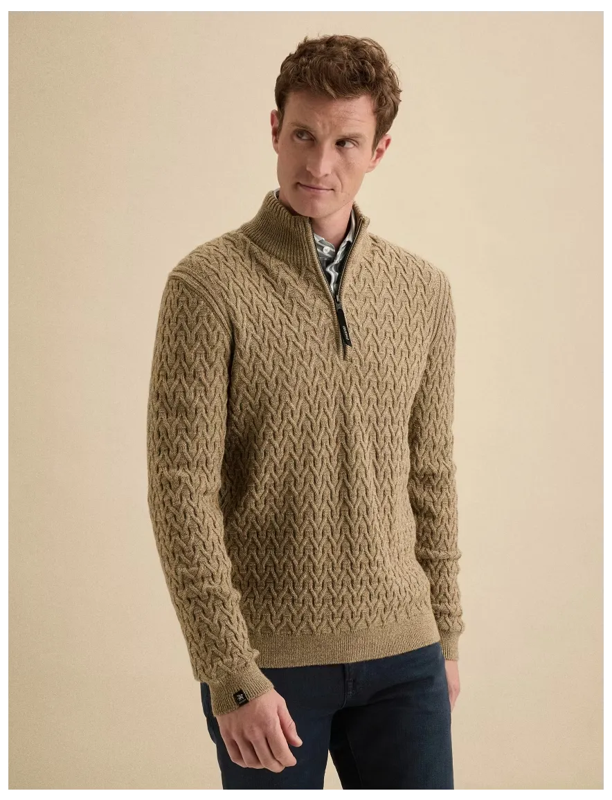 Vanguard trui half zip camel gebreid
