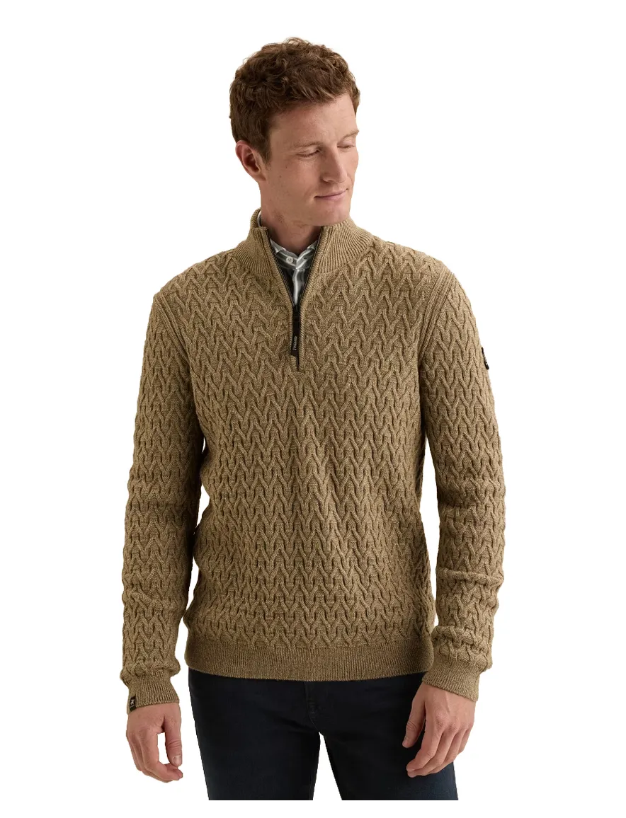 Vanguard trui half zip camel gebreid