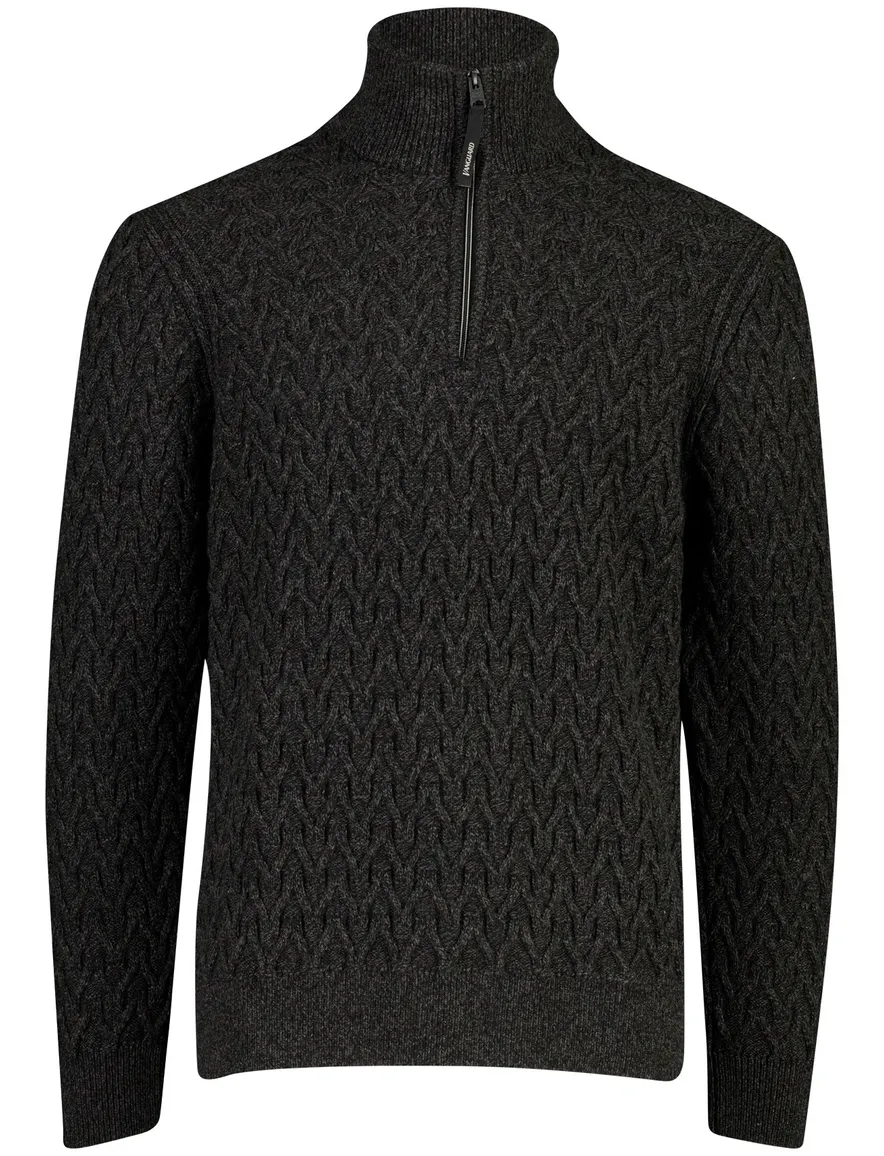 Vanguard trui antraciet gemeleerd half zip gebreid