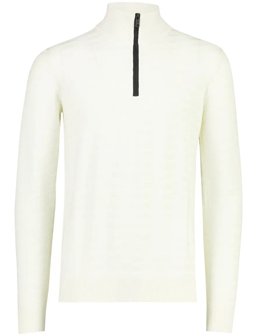 Cast Iron trui creme gemeleerd half zip gebreid